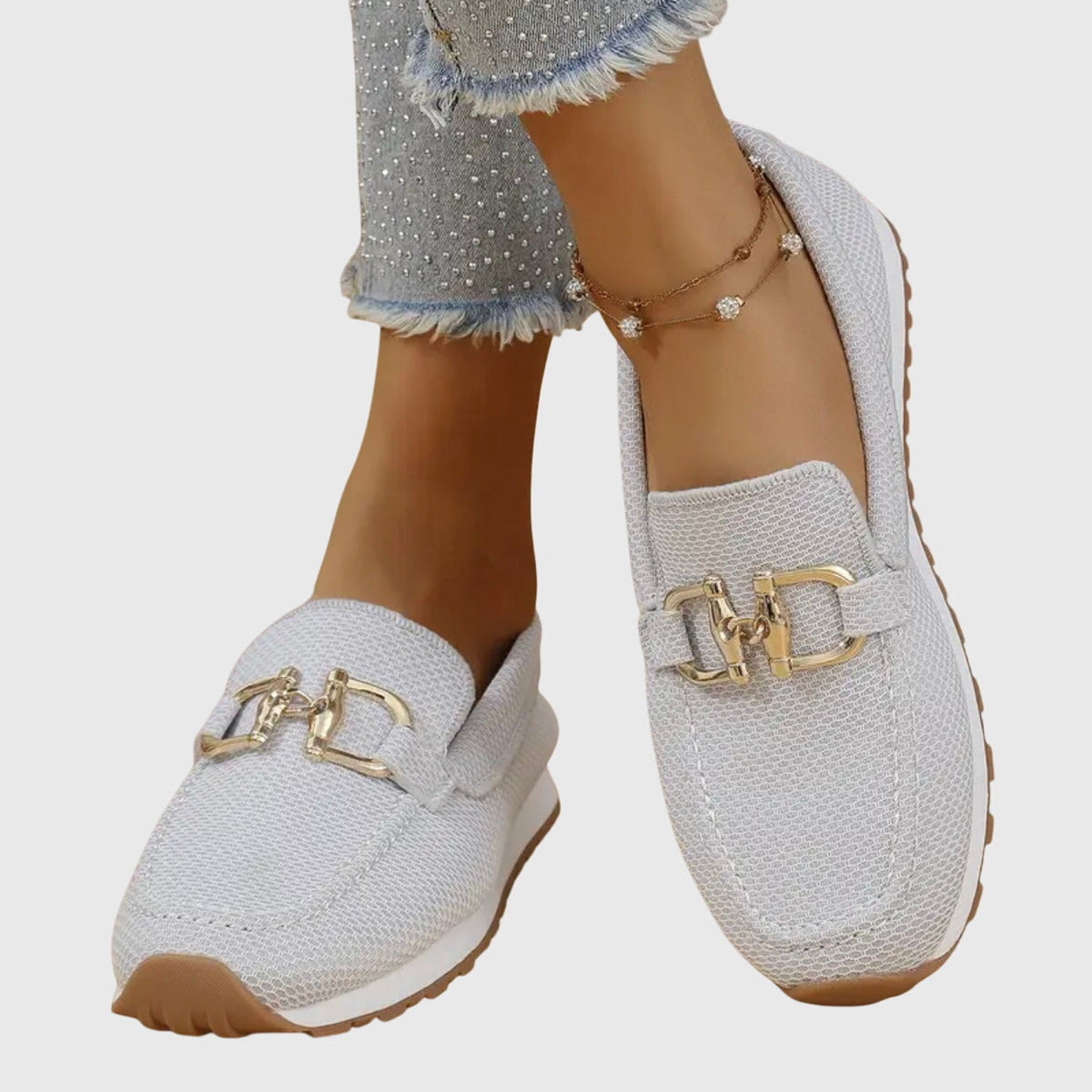 Women’s Slip-On Loafers with Gold Buckle Detail
