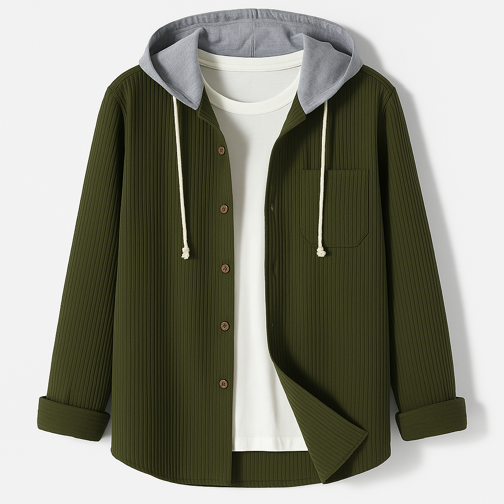 Veste à capuche boutonnée en velours côtelé pour femme