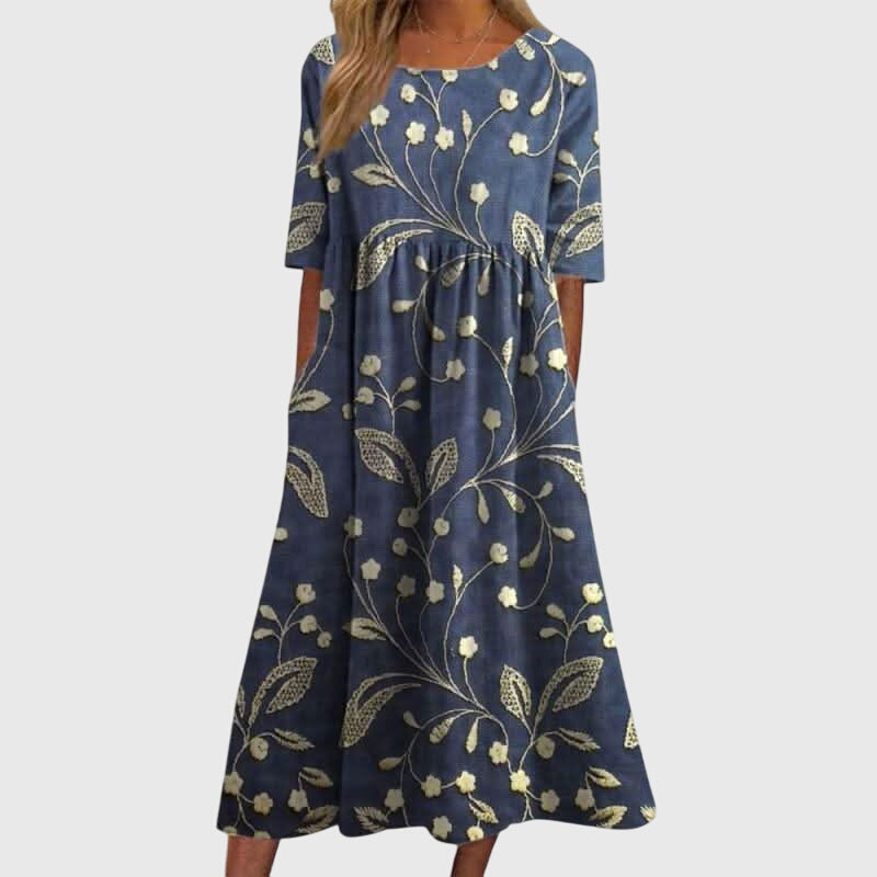 Robe midi fluide brodée pour femmes, plusieurs couleurs