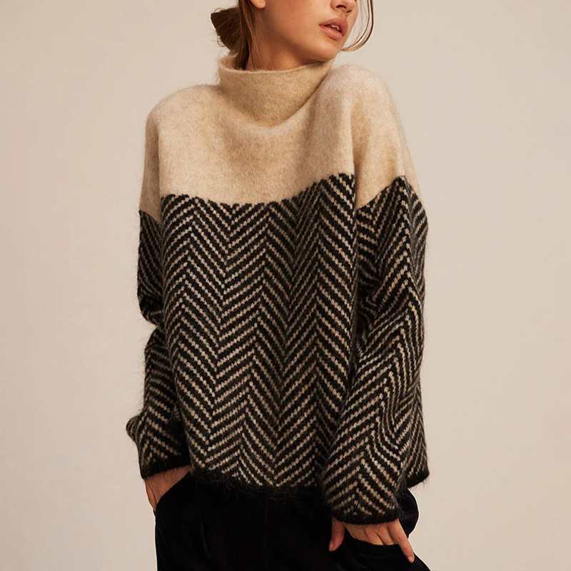 Maglione chic in maglia spinata da donna con collo alto