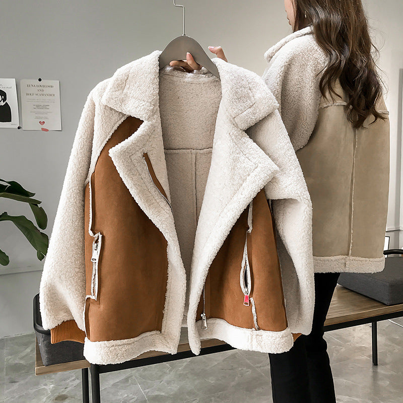 Γυναικείο oversized μπουφάν aviator με επένδυση sherpa