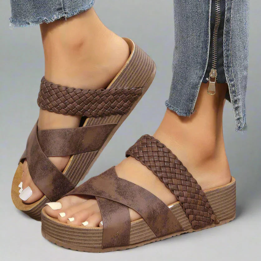 Sandales compensées femme à brides tressées style décontracté confortable