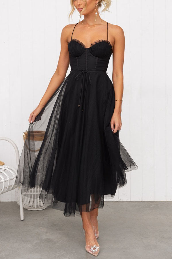 Robe midi en tulle pour femme avec décolleté en cœur
