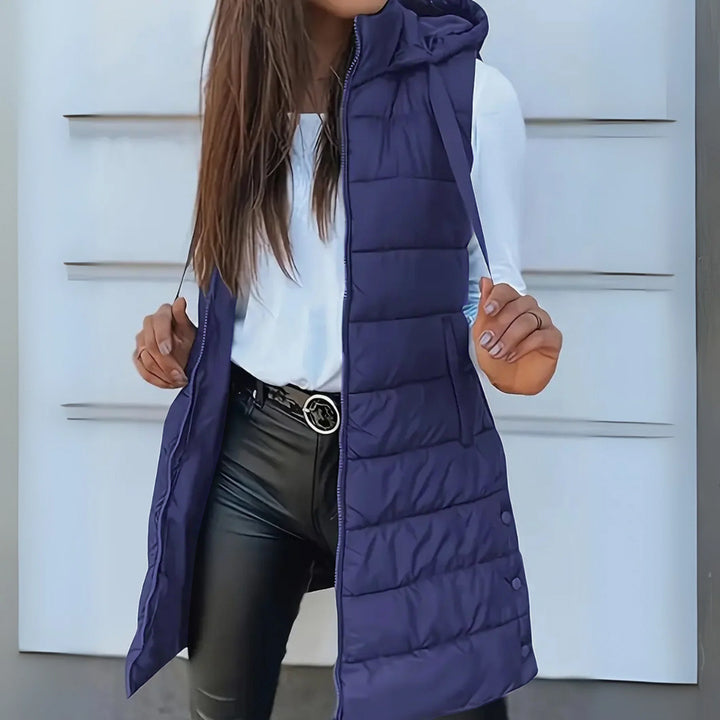 Women's Sleeveless Hooded Long Puffer Vest