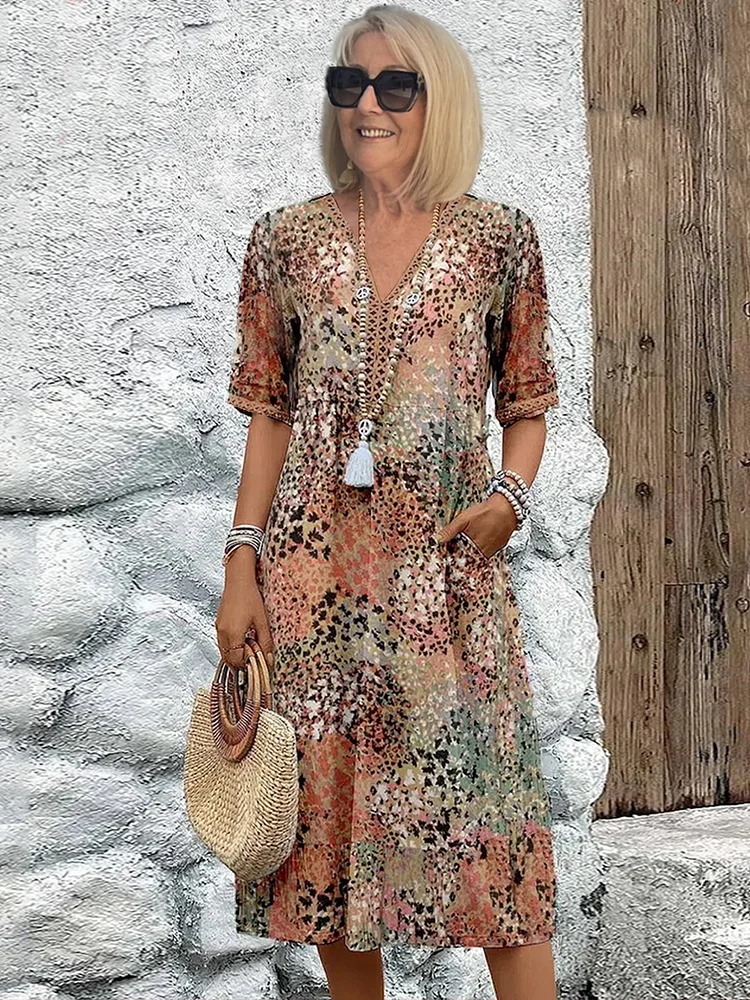Abito estivo da donna con stampa e tasche
