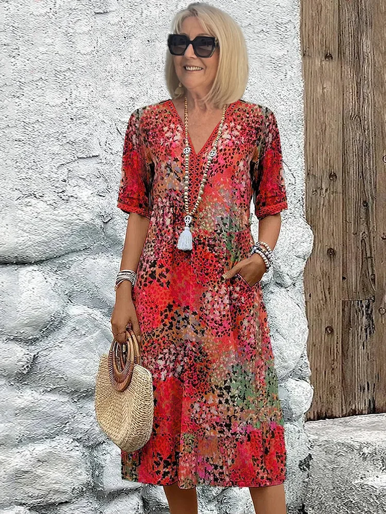 Abito estivo da donna con stampa e tasche