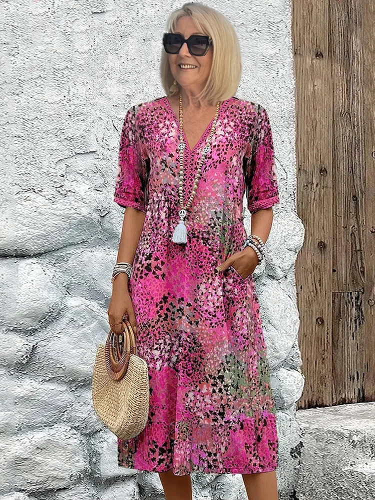 Abito estivo da donna con stampa e tasche