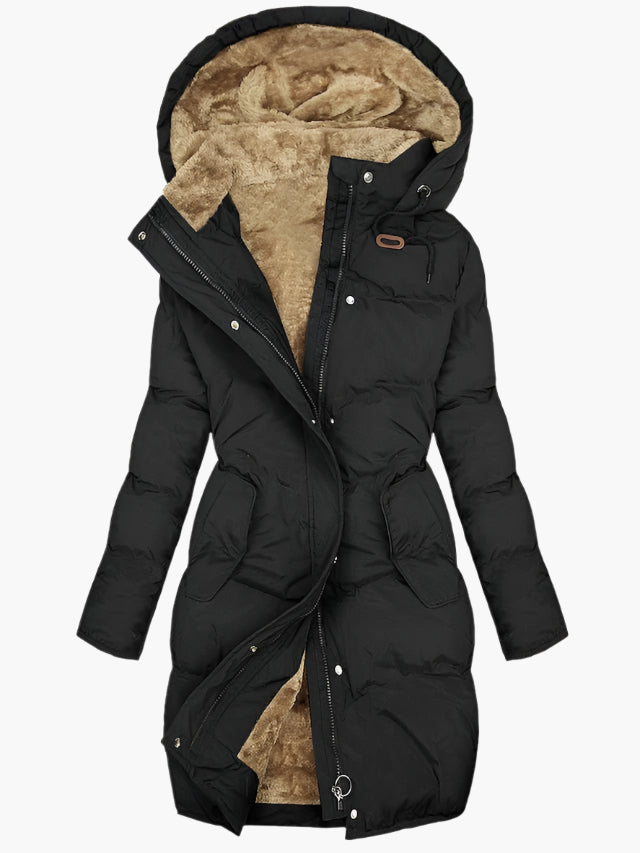 Women’s Long Hooded Puffer Quilted Coat with Faux Fur Lining
