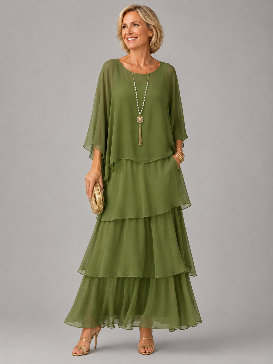 Robe maxi à couches pour femmes avec jupe fluide à volants