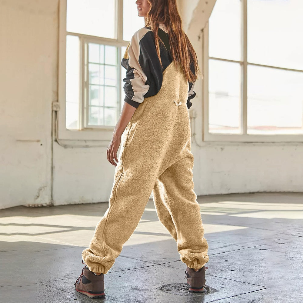 Women's Cozy Fleece Overall Jumpsuit with Adjustable Straps