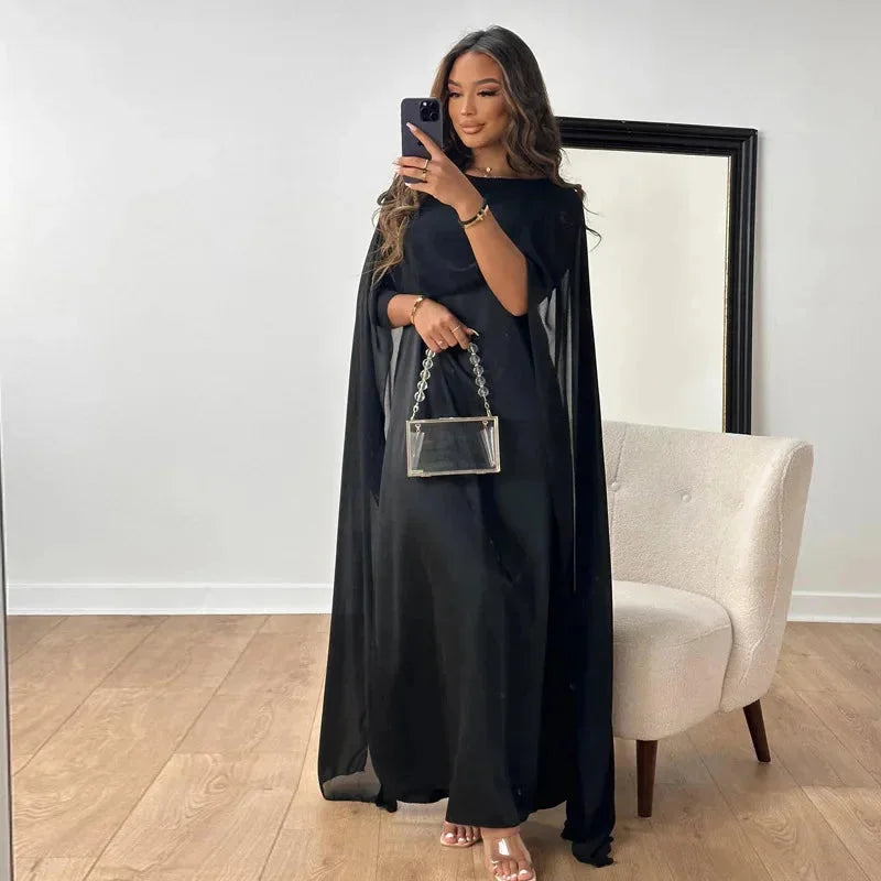 Vestido maxi para mujer con capa drapeada y mangas tipo capa