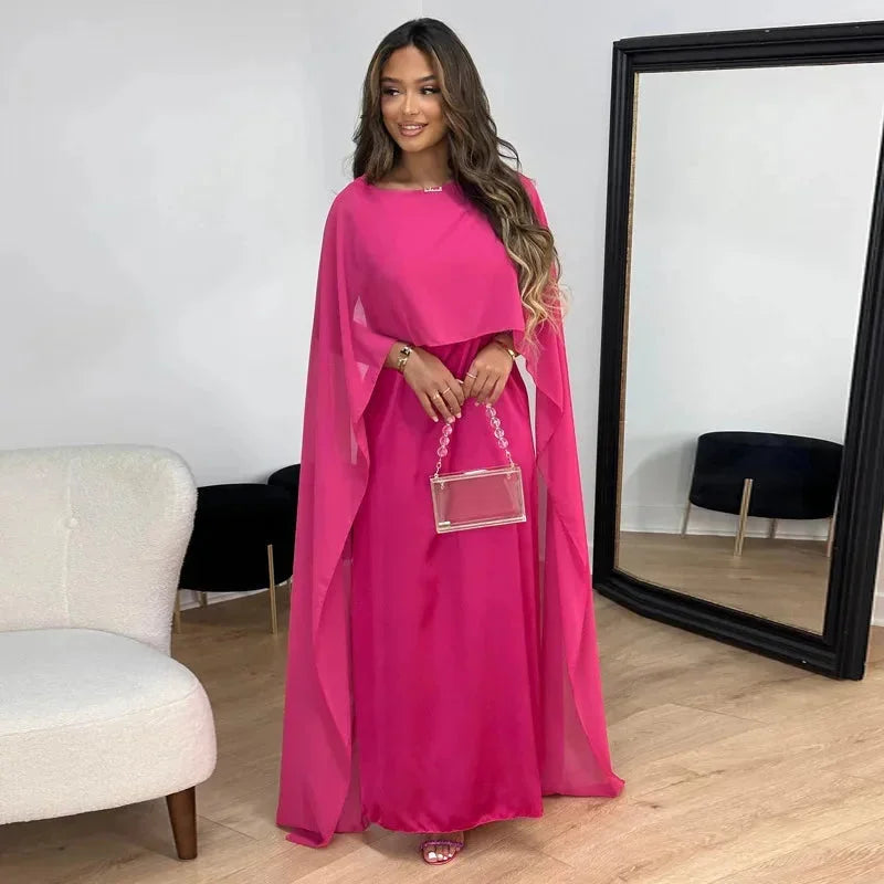 Vestido maxi para mujer con capa drapeada y mangas tipo capa