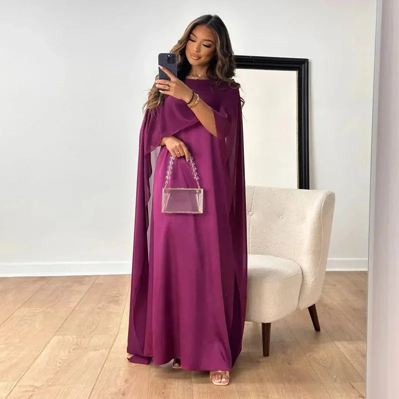 Vestido maxi para mujer con capa drapeada y mangas tipo capa