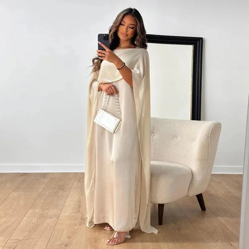 Vestido maxi para mujer con capa drapeada y mangas tipo capa