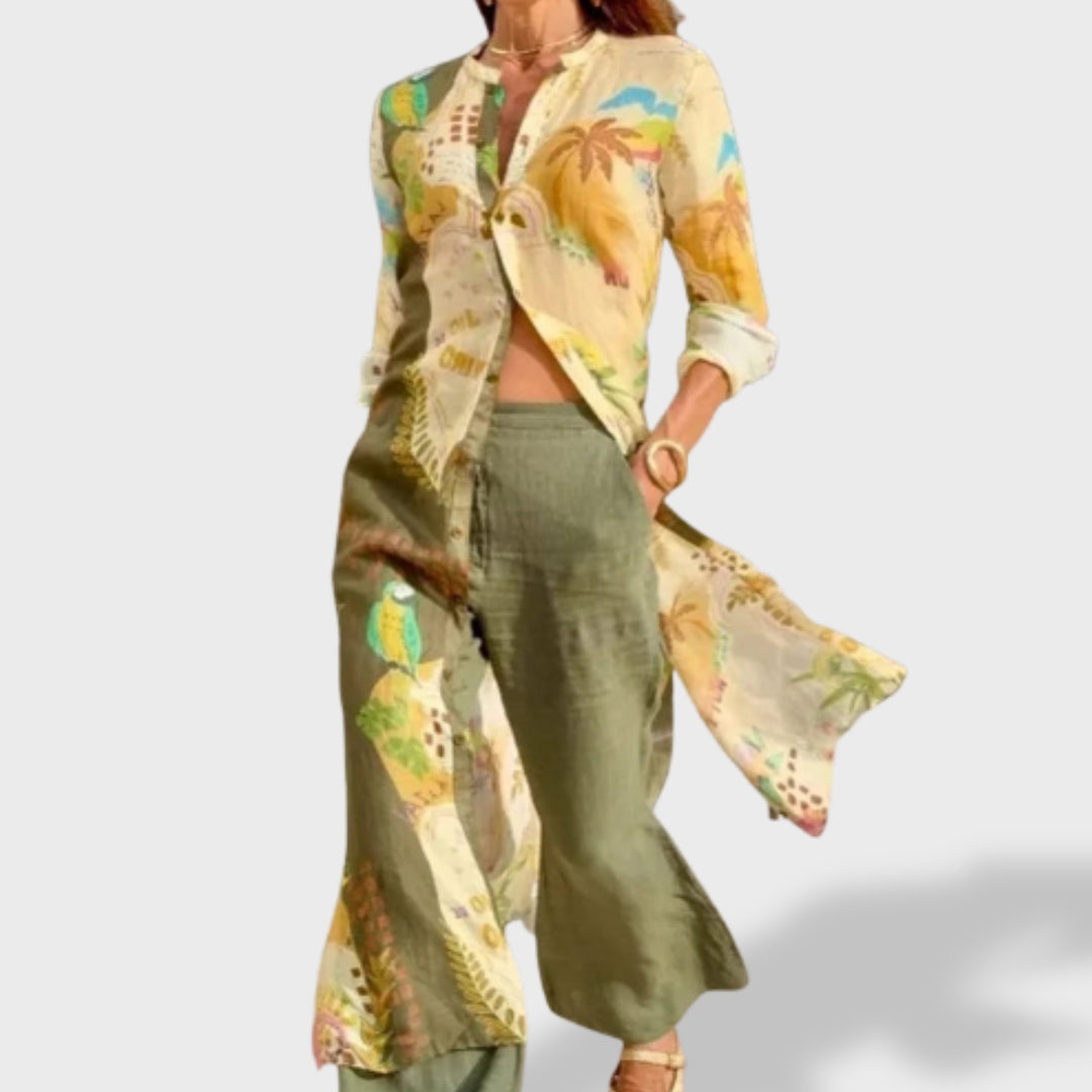 Women's Two-Piece Set with Overshirt and Wide Pants
