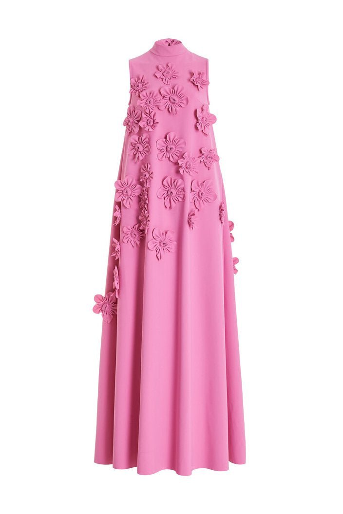 Robe maxi à col haut avec fleurs 3D pour femme