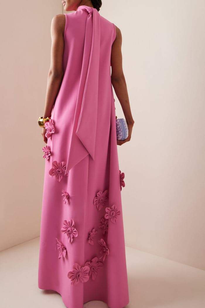 Robe maxi à col haut avec fleurs 3D pour femme
