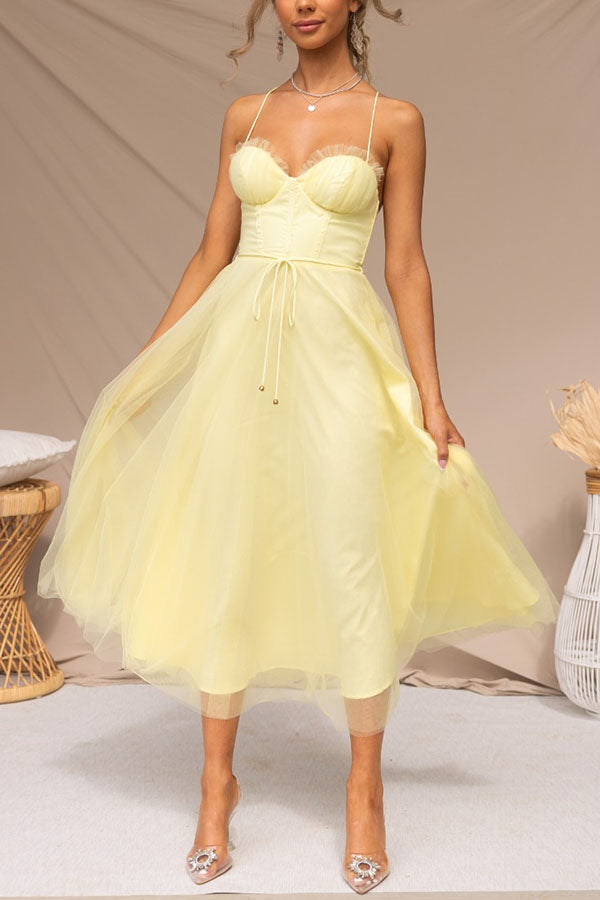 Robe midi en tulle pour femme avec décolleté en cœur