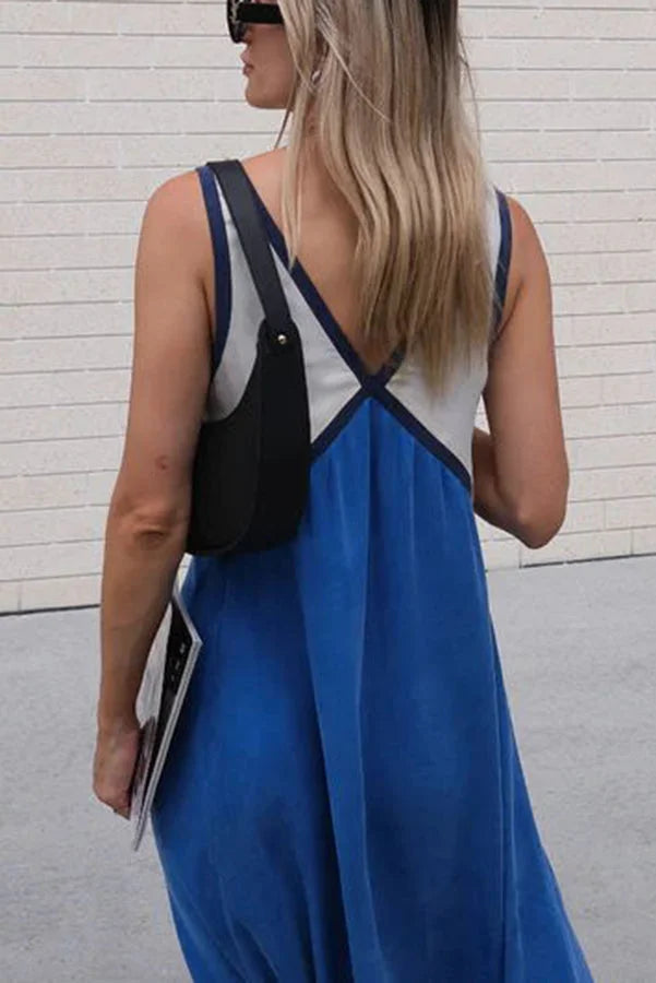 Stylish V-neck Colorblock Dress Elegant