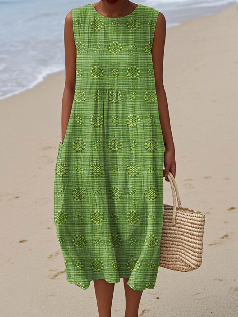 Women’s Embroidered Sleeveless Summer Midi Dress
