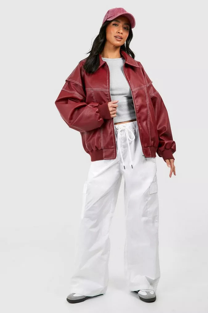 Γυναικείο κόκκινο oversized μπουφάν bomber
