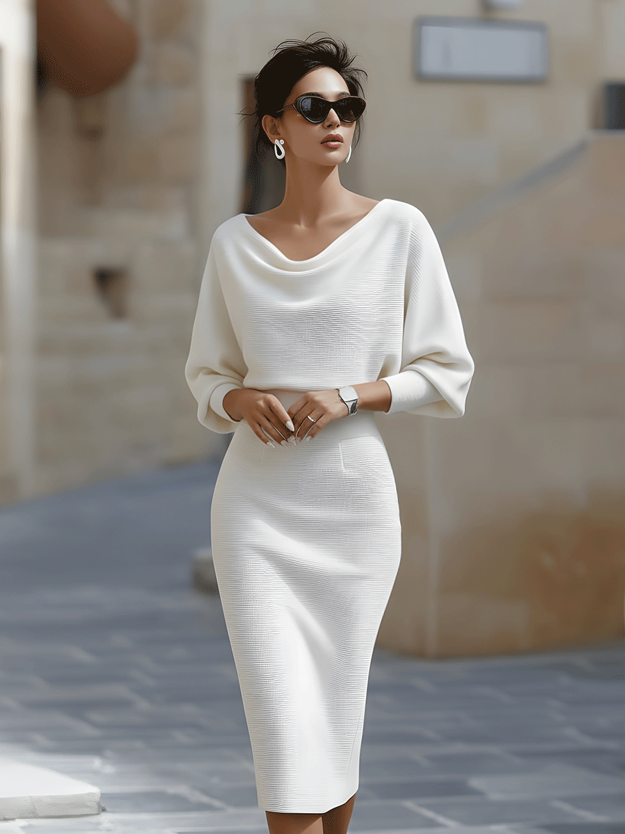 Robe midi moulante élégante pour femme avec col drapé