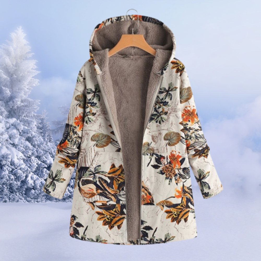 Abrigo de invierno para mujer con capucha, forro de forro polar y estampado