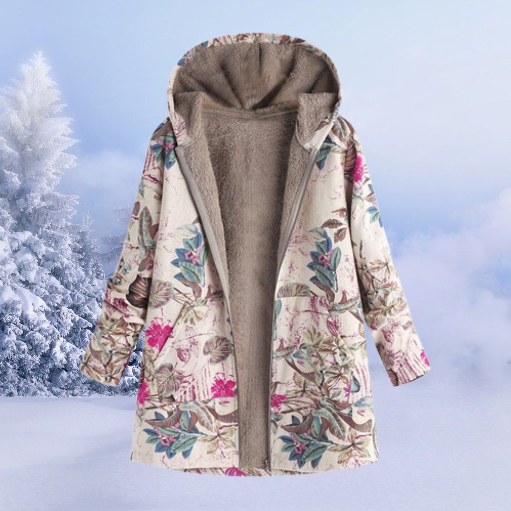 Abrigo de invierno para mujer con capucha, forro de forro polar y estampado