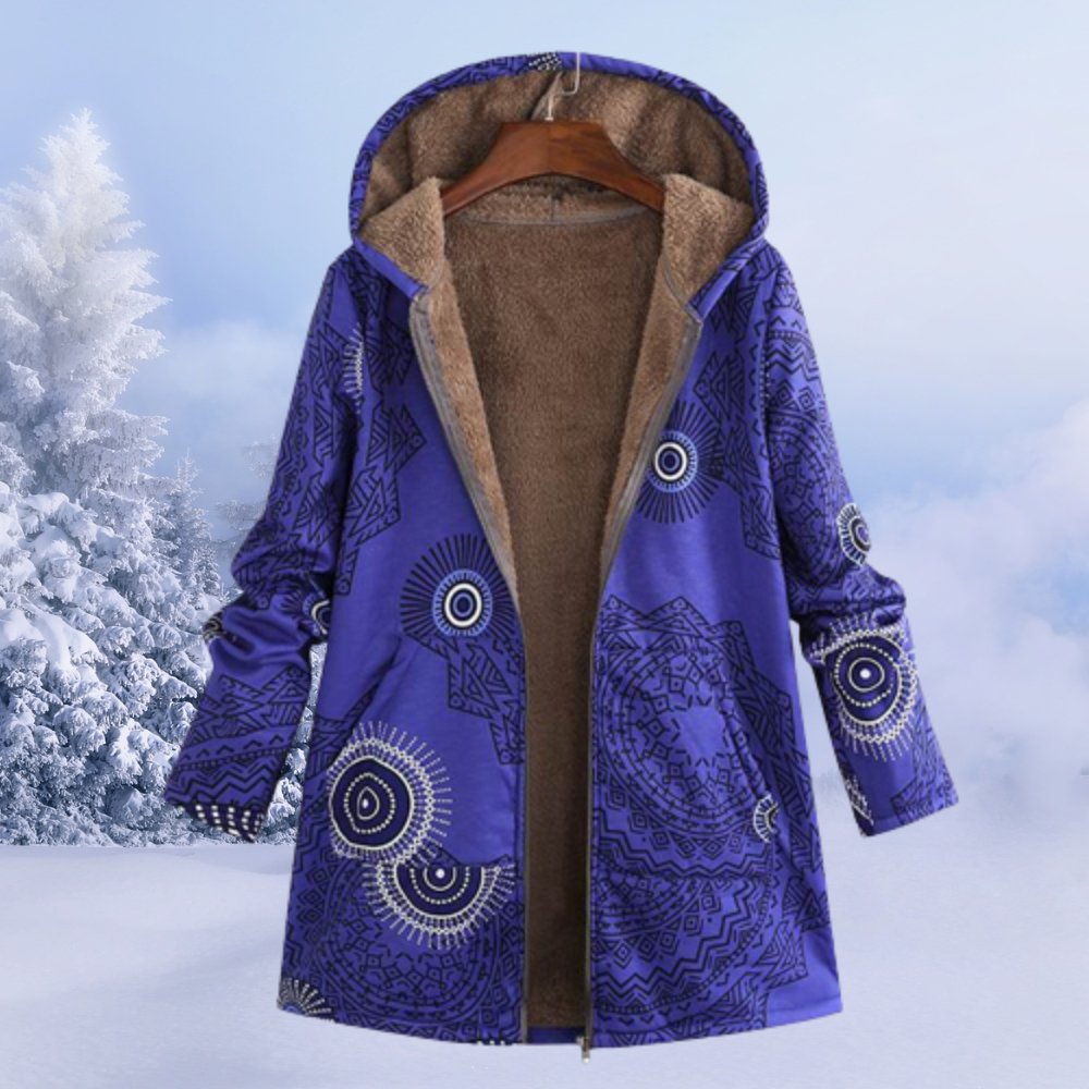 Abrigo de invierno para mujer con capucha, forro de forro polar y estampado