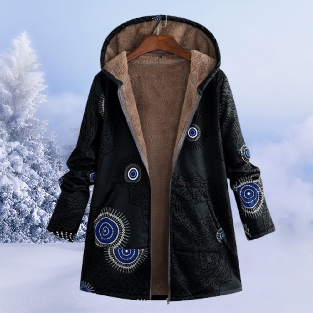 Abrigo de invierno para mujer con capucha, forro de forro polar y estampado