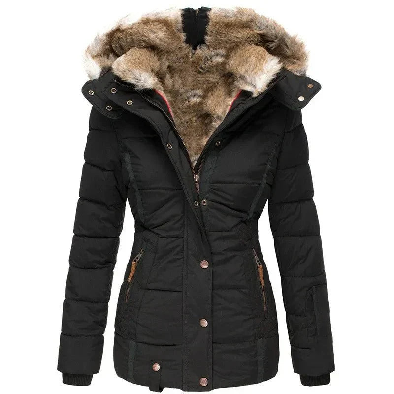 Parka à capuche pour femme avec doublure en fourrure