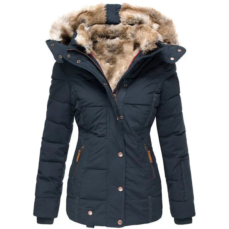 Parka à capuche pour femme avec doublure en fourrure