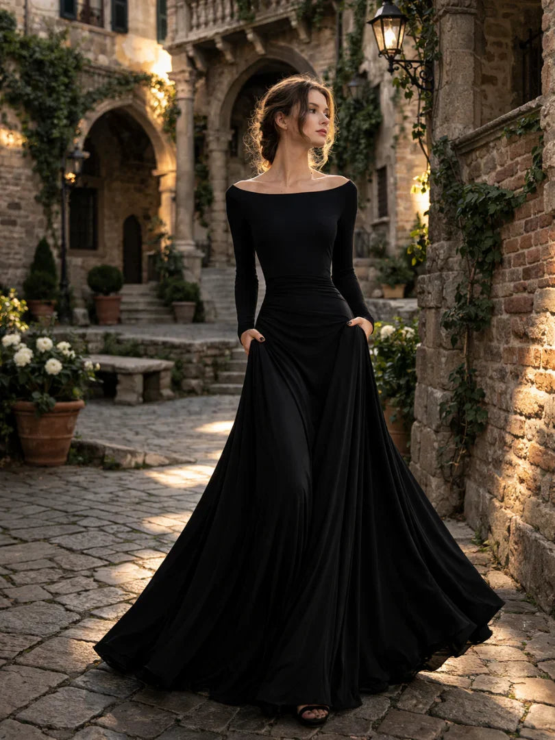 Women's Off-Shoulder Long Sleeve Maxi Evening Dress