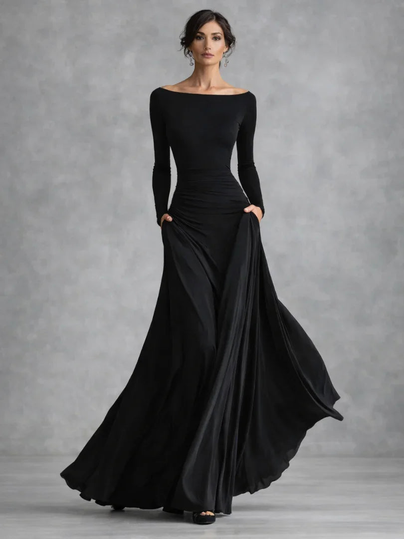 Women's Off-Shoulder Long Sleeve Maxi Evening Dress