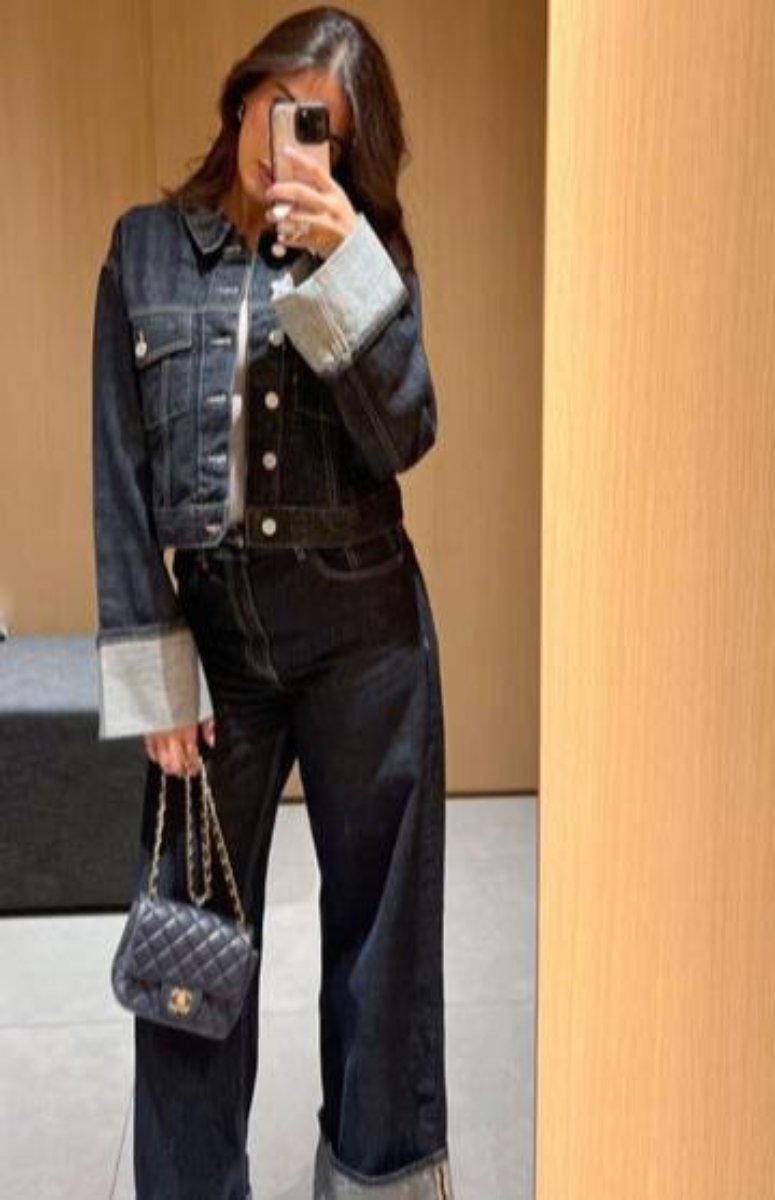 Women's Two-Tone Denim Jacket & Wide-Leg Pants Set