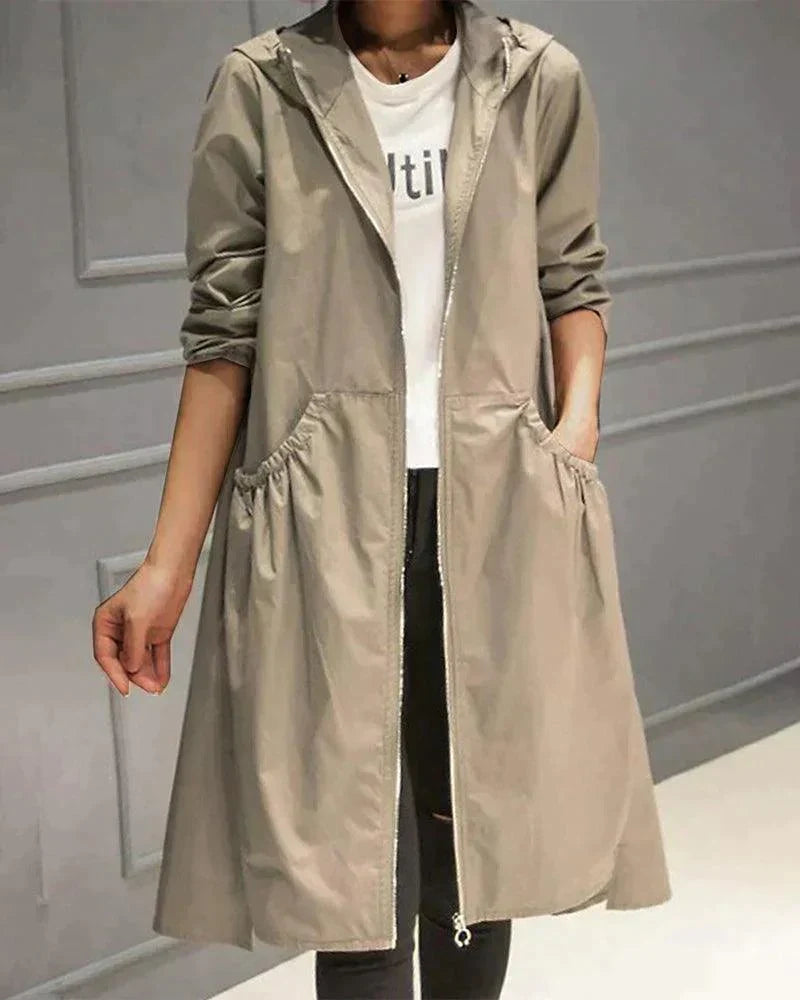 Women’s Hooded Long Coat with Drawstring Waist