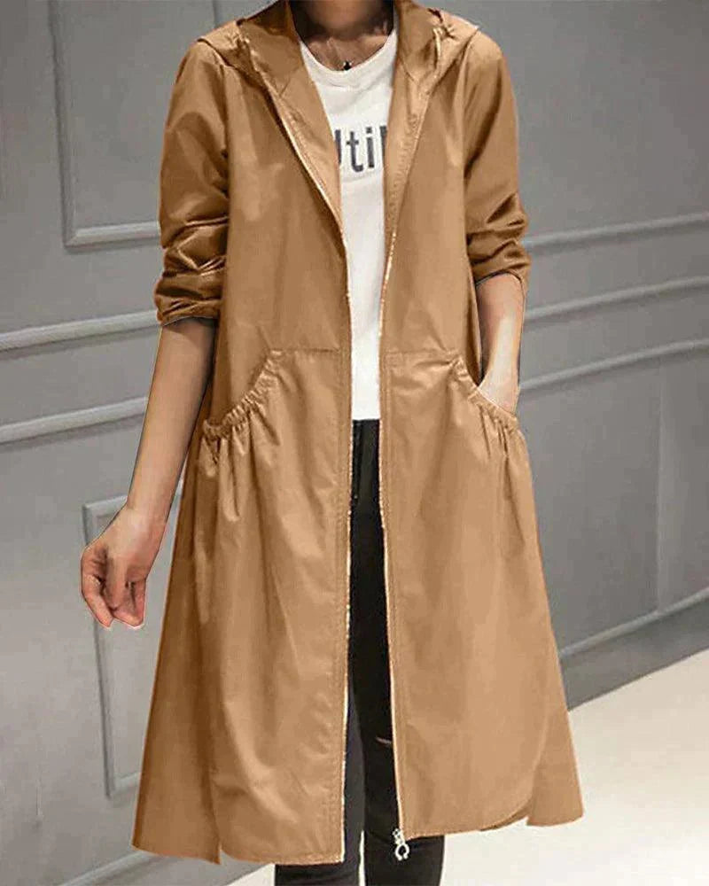 Women’s Hooded Long Coat with Drawstring Waist