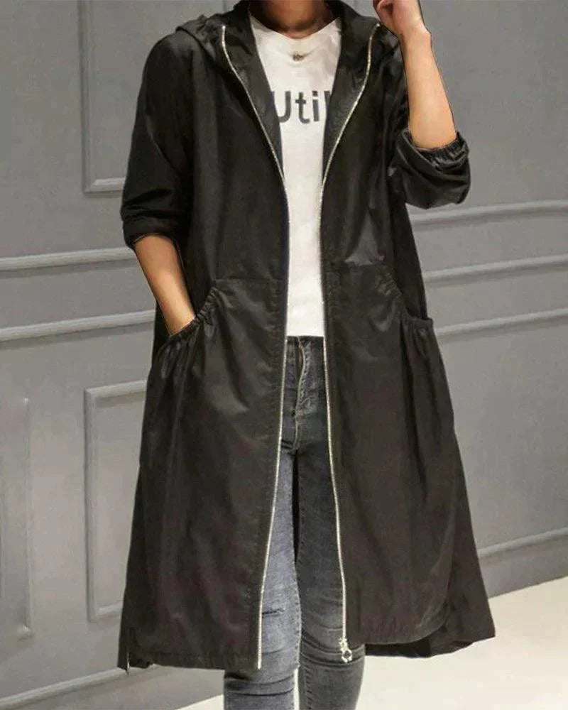 Women’s Hooded Long Coat with Drawstring Waist