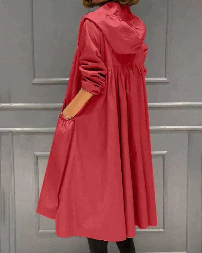 Women’s Hooded Long Coat with Drawstring Waist