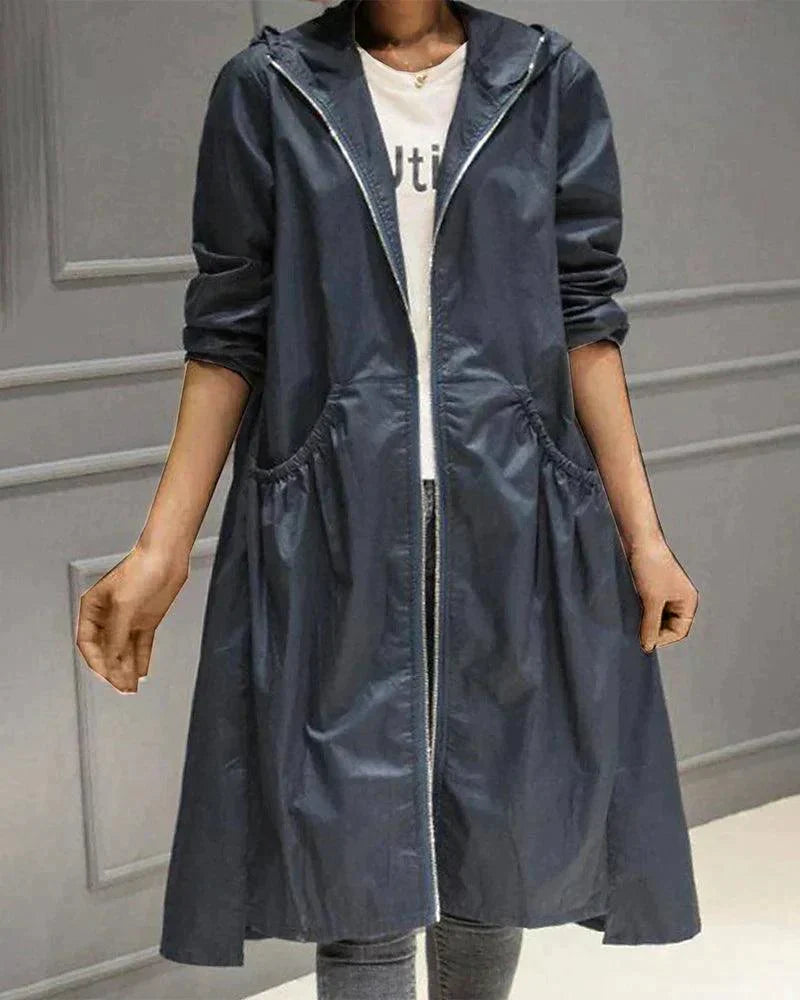 Women’s Hooded Long Coat with Drawstring Waist