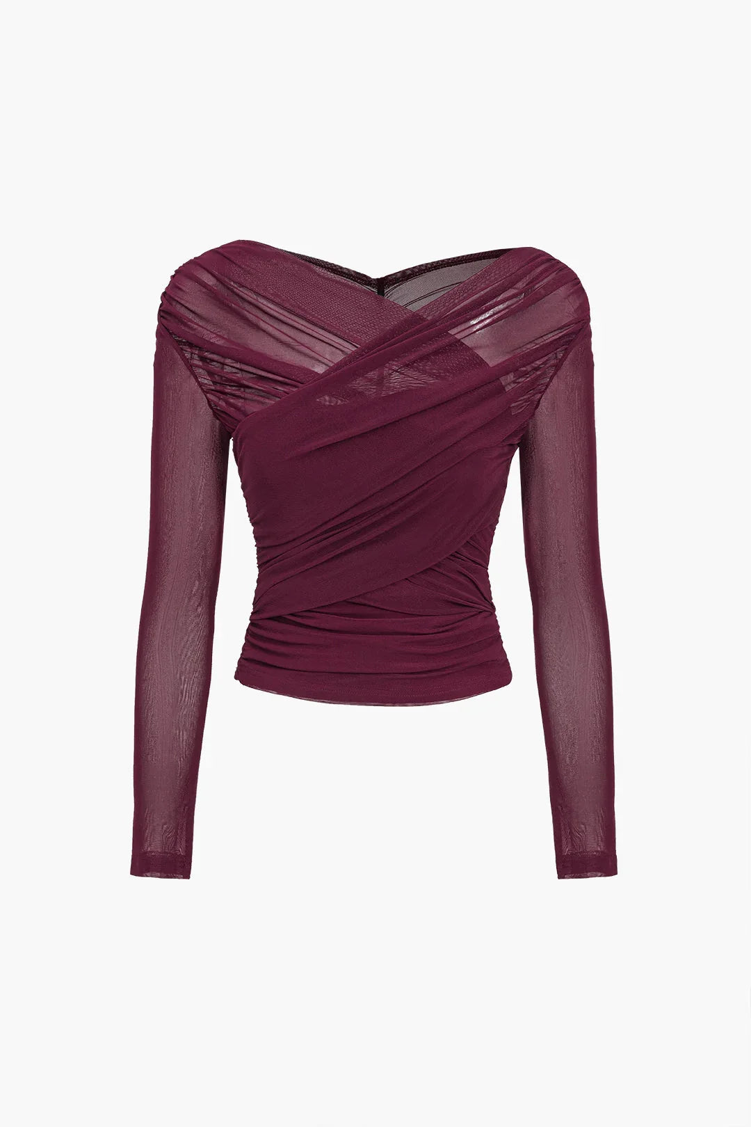 Women's Sheer Pleated Long Sleeve Top