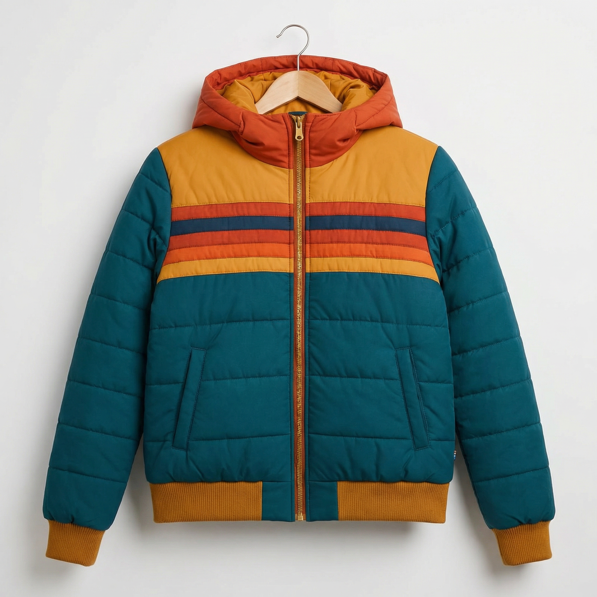 Women's Striped Hooded Puffer Winter Jacket
