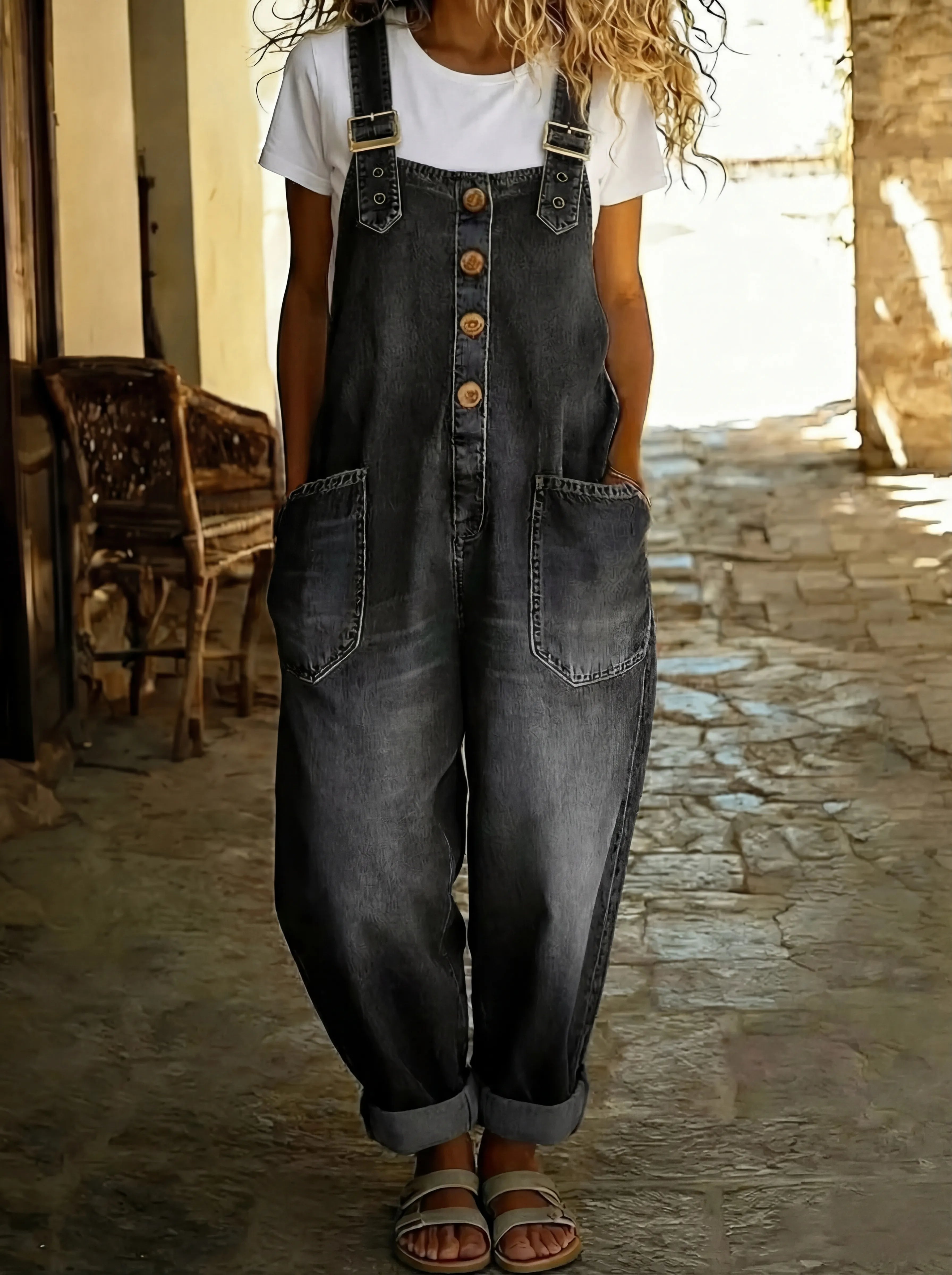 Women's Denim Overall with Adjustable Buckle Straps