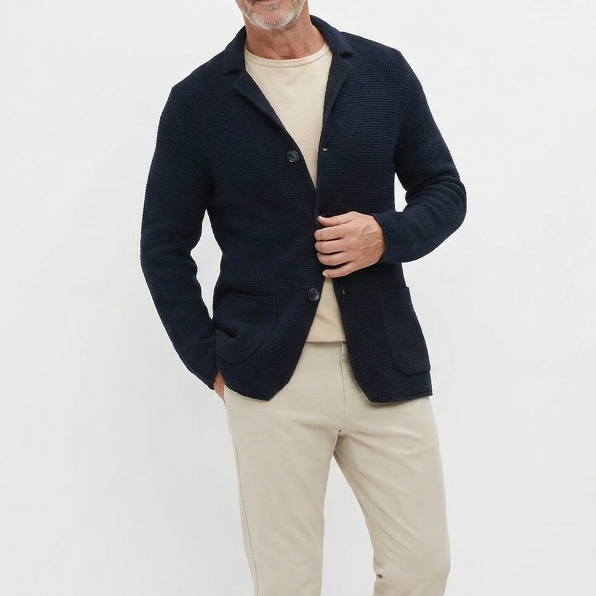 Cardigan blazer da uomo in maglia testurizzata con bottoni