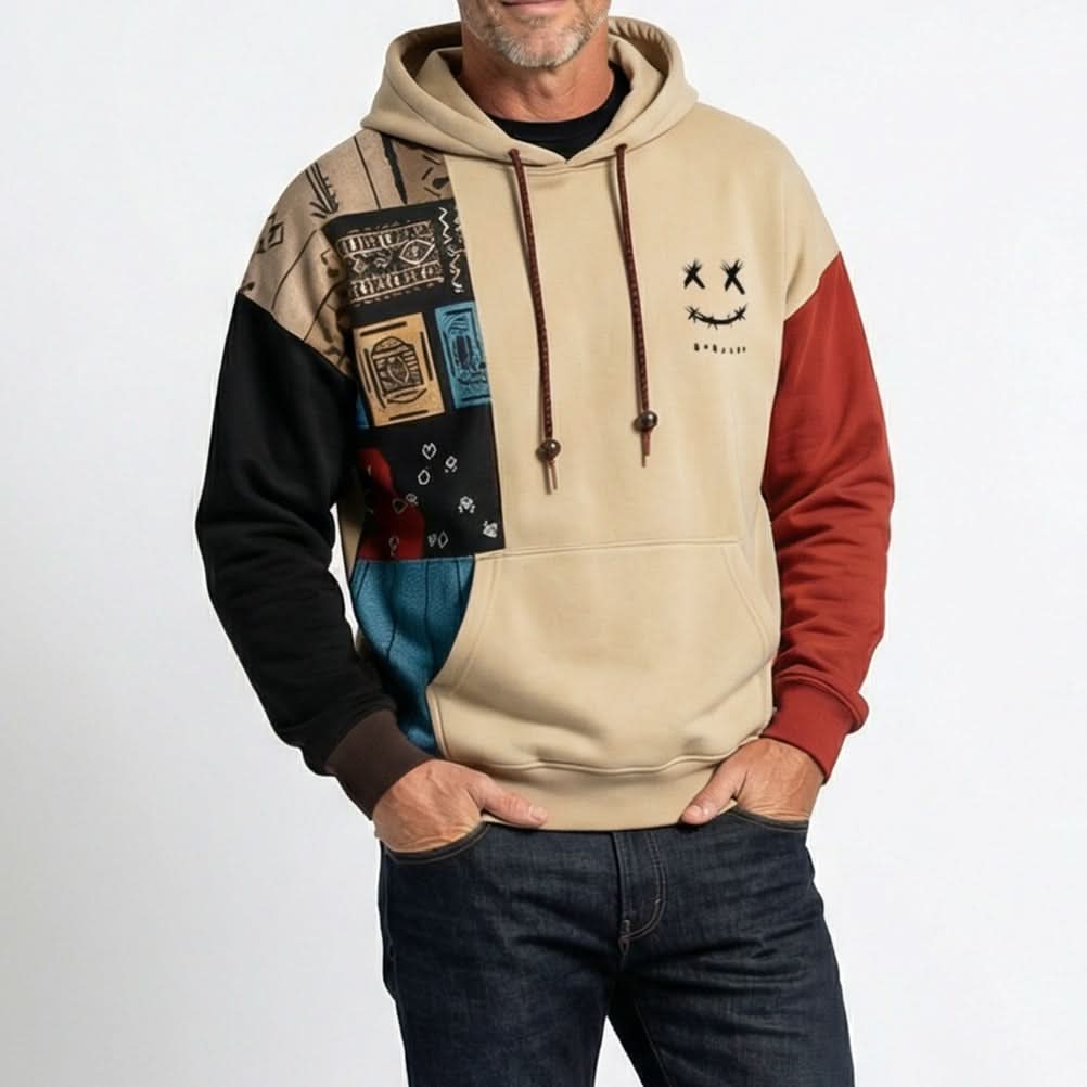 Men's Color Block Graphic Hoodie with Drawstring Hood