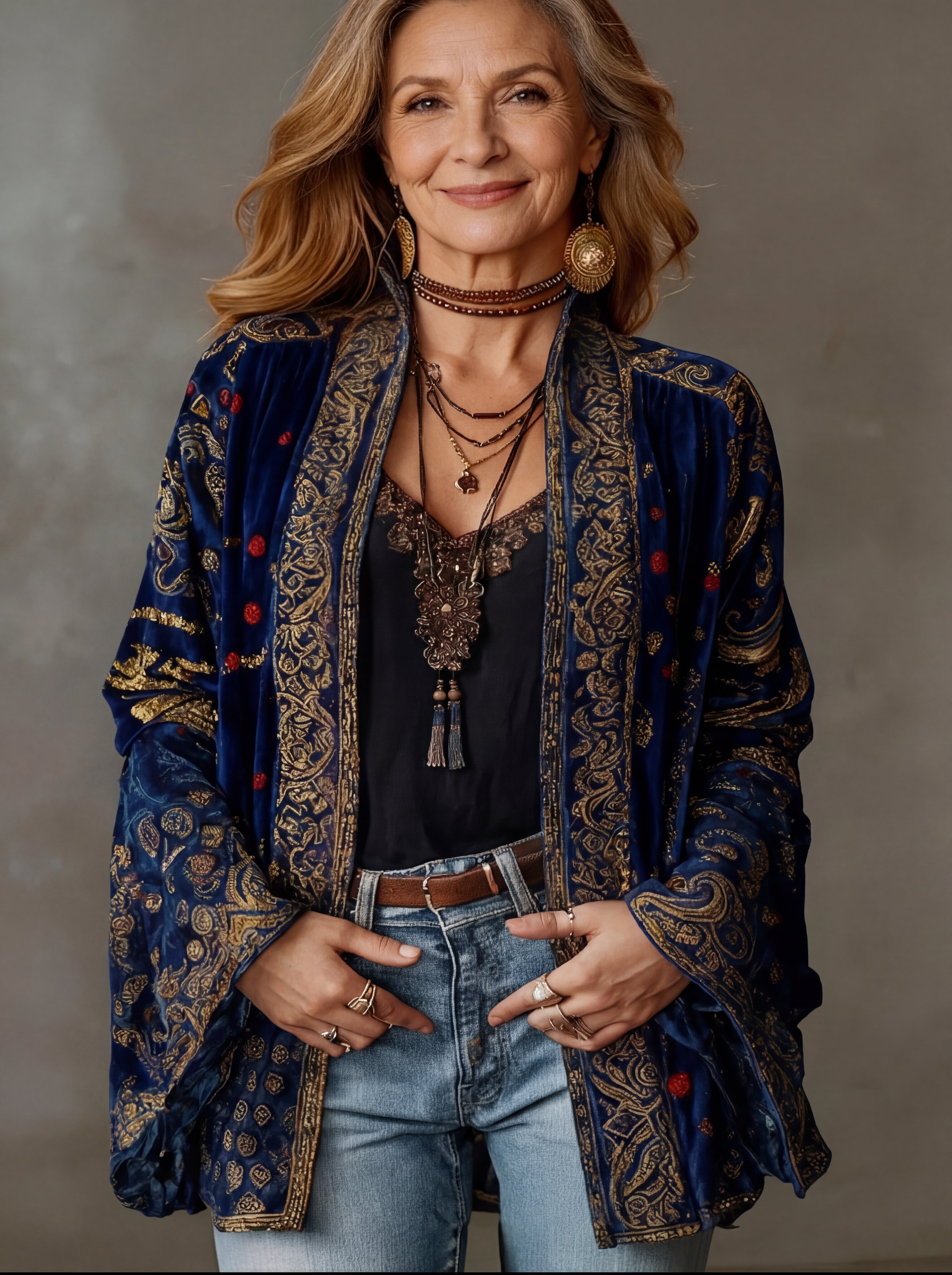 Women's Bohemian Printed Open-Front Kimono Cardigan