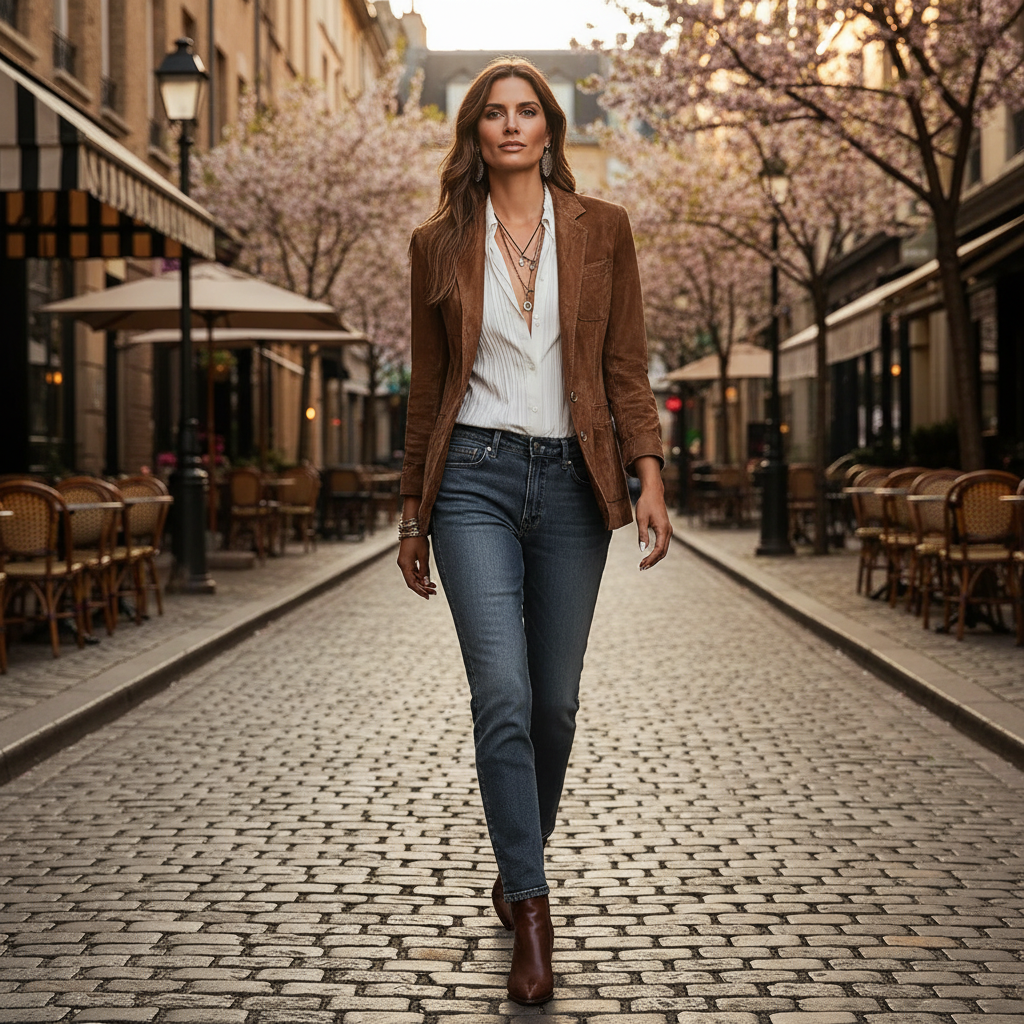 Blazer vintage de ante sintético para mujer con cierre frontal de botones