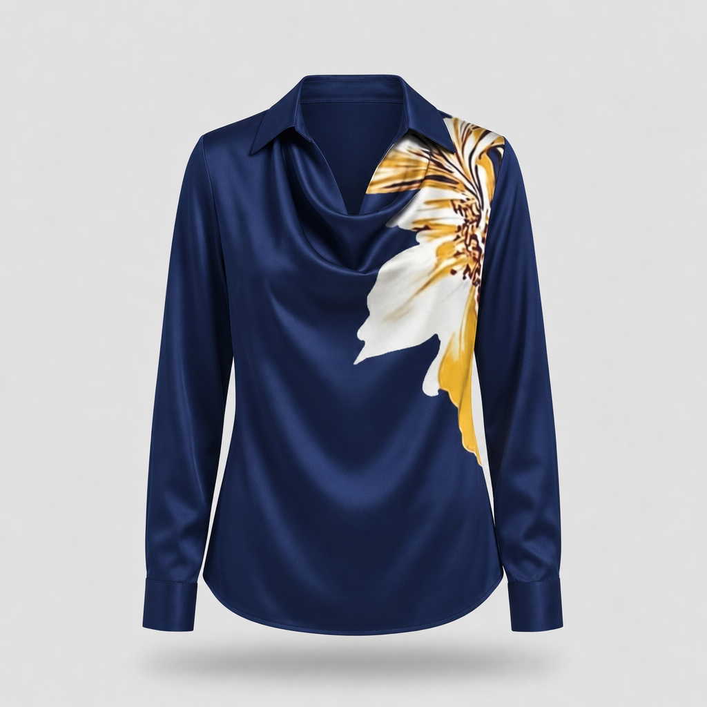Women's Floral Print Cowl Neck Satin Blouse