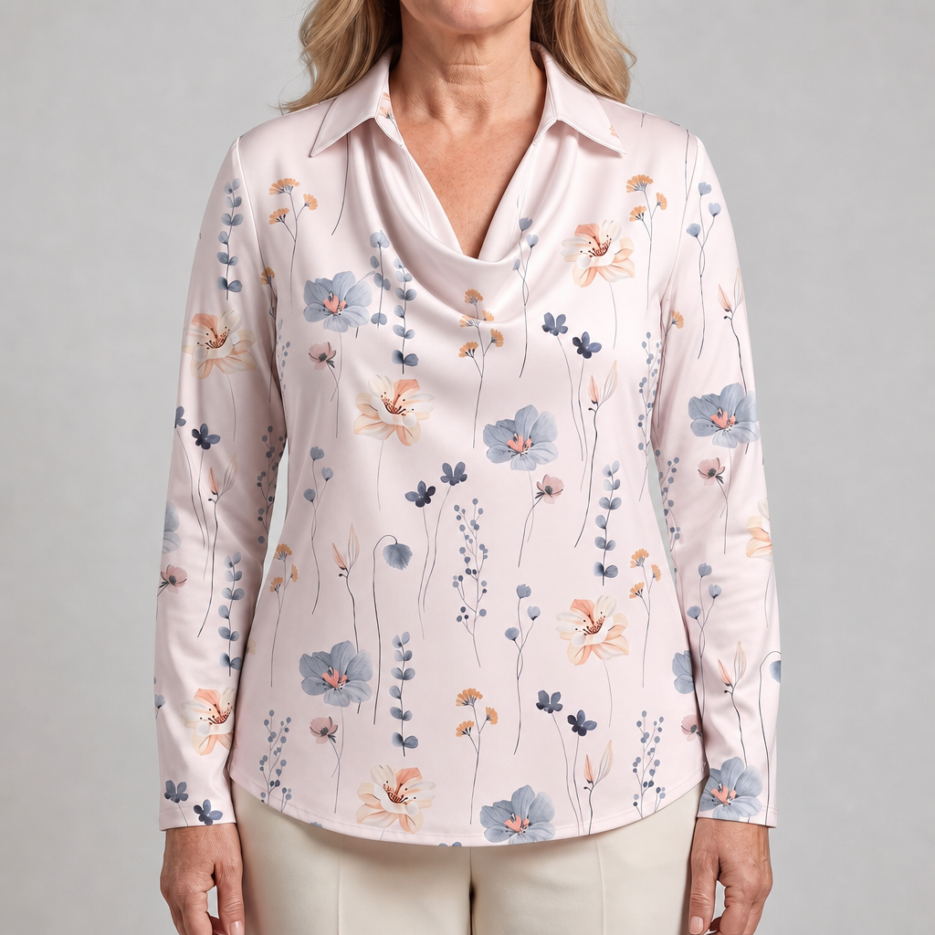 Women's Floral Print Cowl Neck Satin Blouse