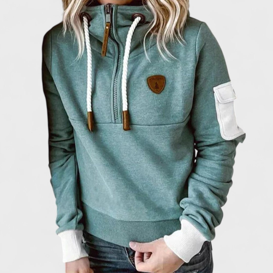 Women's Half-Zip Hoodie with Contrast Sleeve Pocket